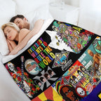 Surf, Rock, Guitar, Skull, Monsters, Lyrics, Faces, Funny Cartoons, Cats, Colourful Pop Art Collage of Art by Kludoman Quick-dry Throw Blanket