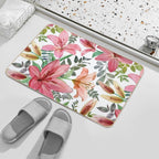Transparent Lilly Flowers And Leaves Watercolor Seamless Pattern. Translucent Summer Tropical Bouquets. Spring Blossom Garden  Dirt-Trapping Bath Mat