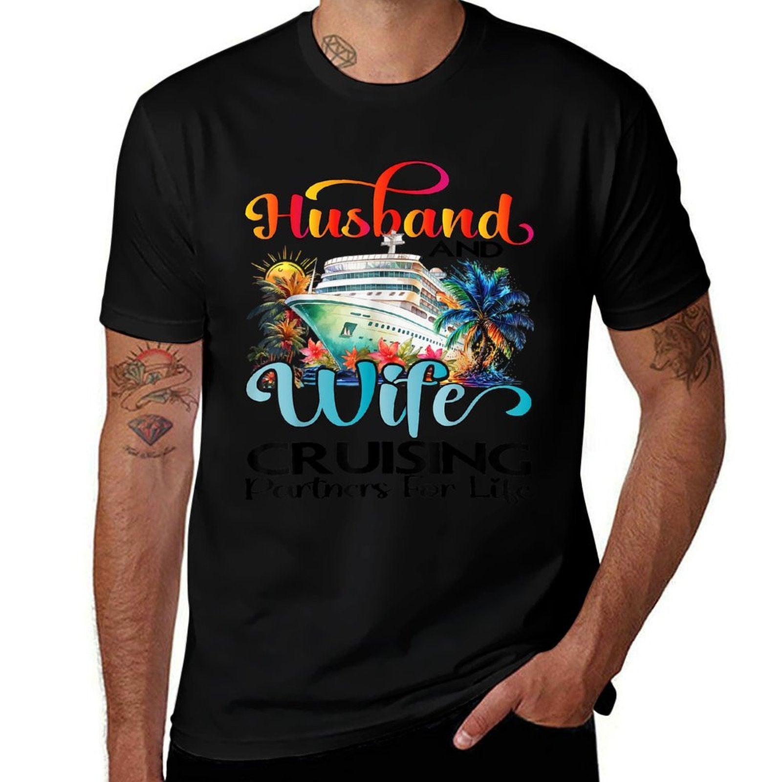 Husband Wife Partner Cruise Together 2025 Matching Unisex-Adults White Small Cotton 80 Polyester 20 Couples Matching  Soft T-Shirt