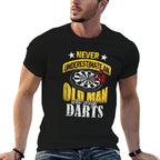 Dart Gift Underestimate Never An Old Darts Player  Oversized Silhouette T-Shirt