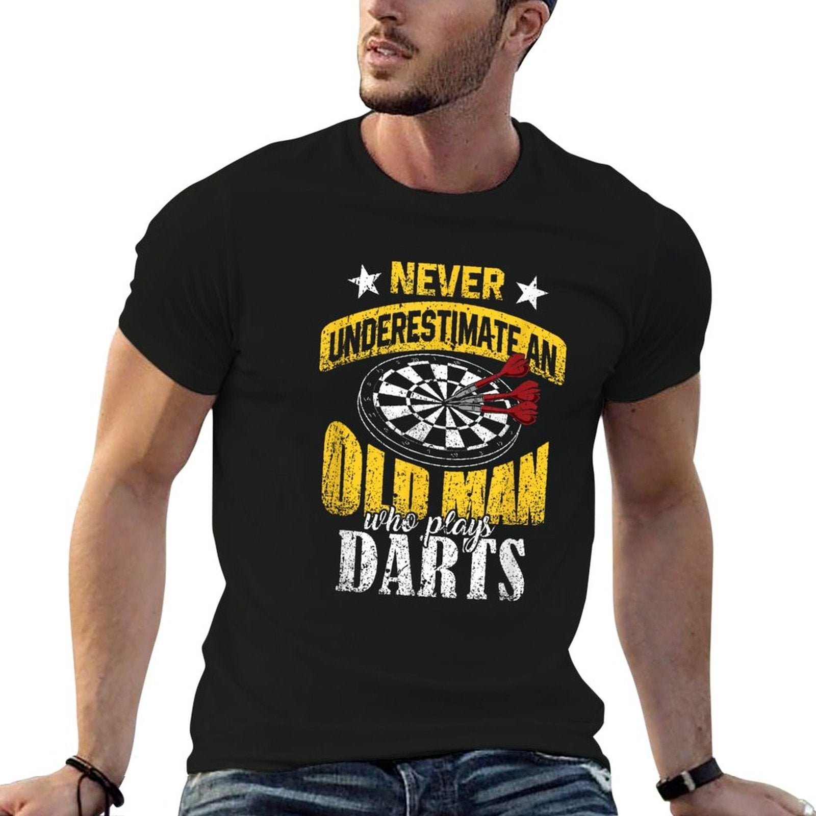 Dart Gift Underestimate Never An Old Darts Player  Oversized Silhouette T-Shirt