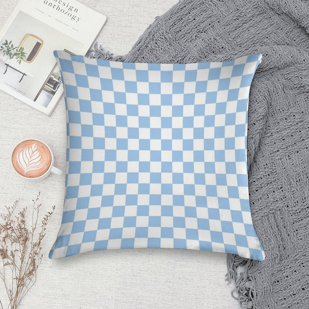 White And Baby Blue Checkerboard Soft Ultra-Soft Texture Throw Pillow