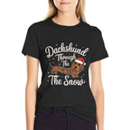 Holiday Dachshund Decor Dachshund Through The Snow Christmas Decor for Dog Lovers Unisex-Adults  Kids Black Small  Oversized Silhouette T-Shirt