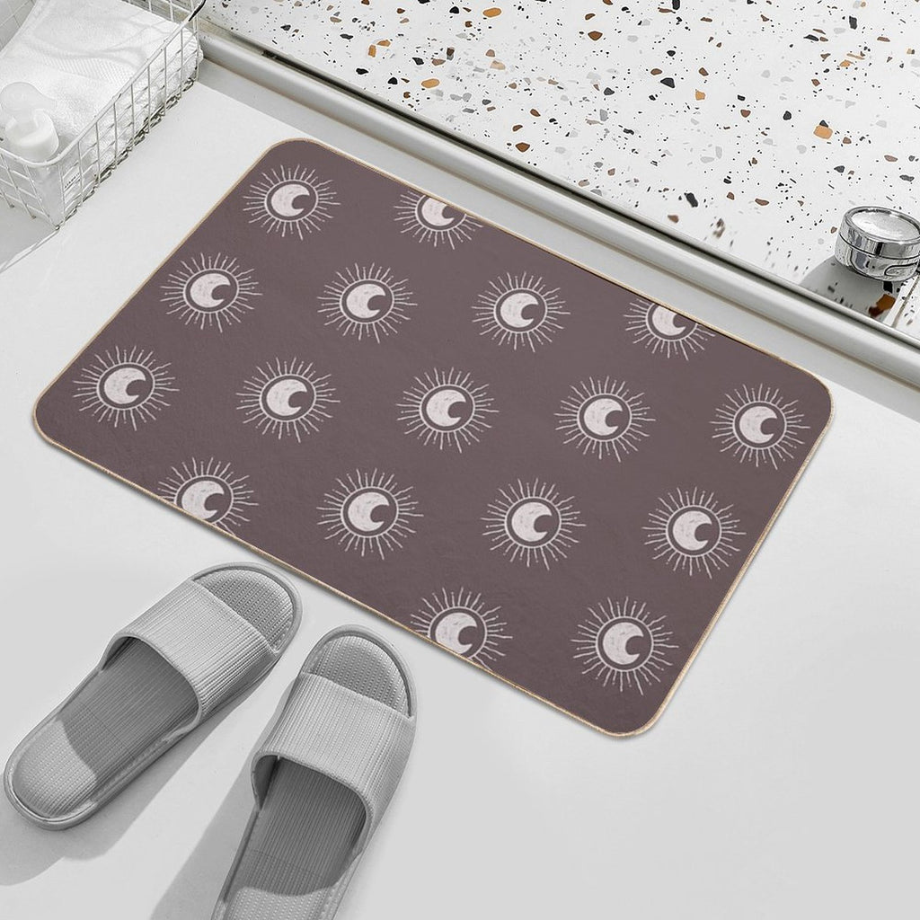 Boho Sun And Moon Pattern Bohemian Aesthetic In Muted Colors Walnut Brown  High-Traffic Bath Mat