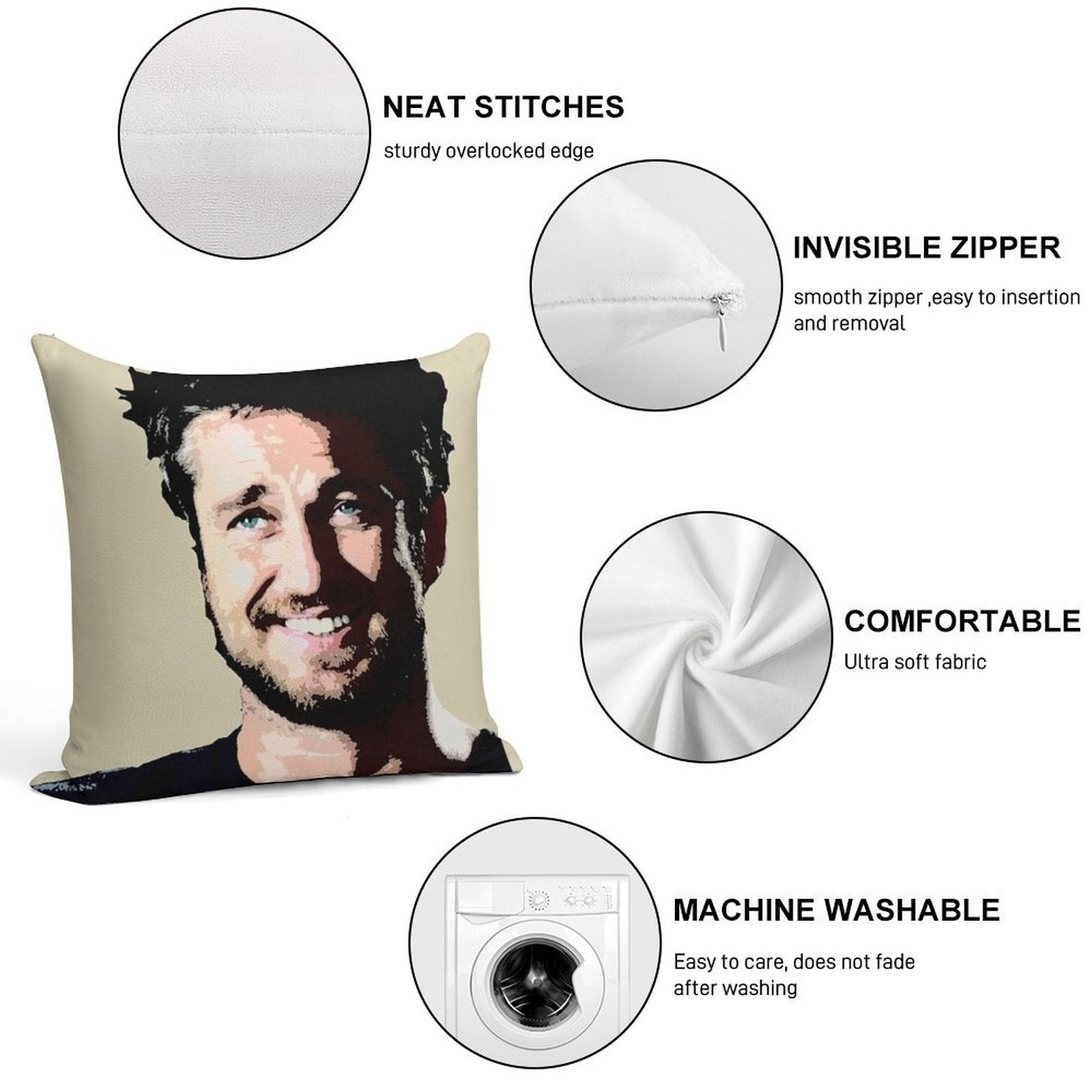 Gerard Butler Coloured Soft Reinforced Edging Throw Pillow
