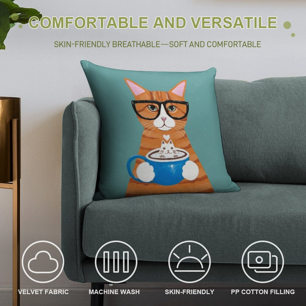 Ginger Catpuccino Coffee Cat Soft High-Density Material Throw Pillow