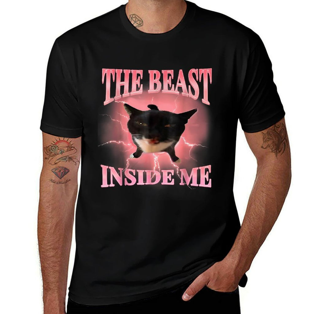 Funny Cats Humor The Beast Inside Me Cute Silly Cat Meme Men Women  Wrinkle-resistant T-Shirt