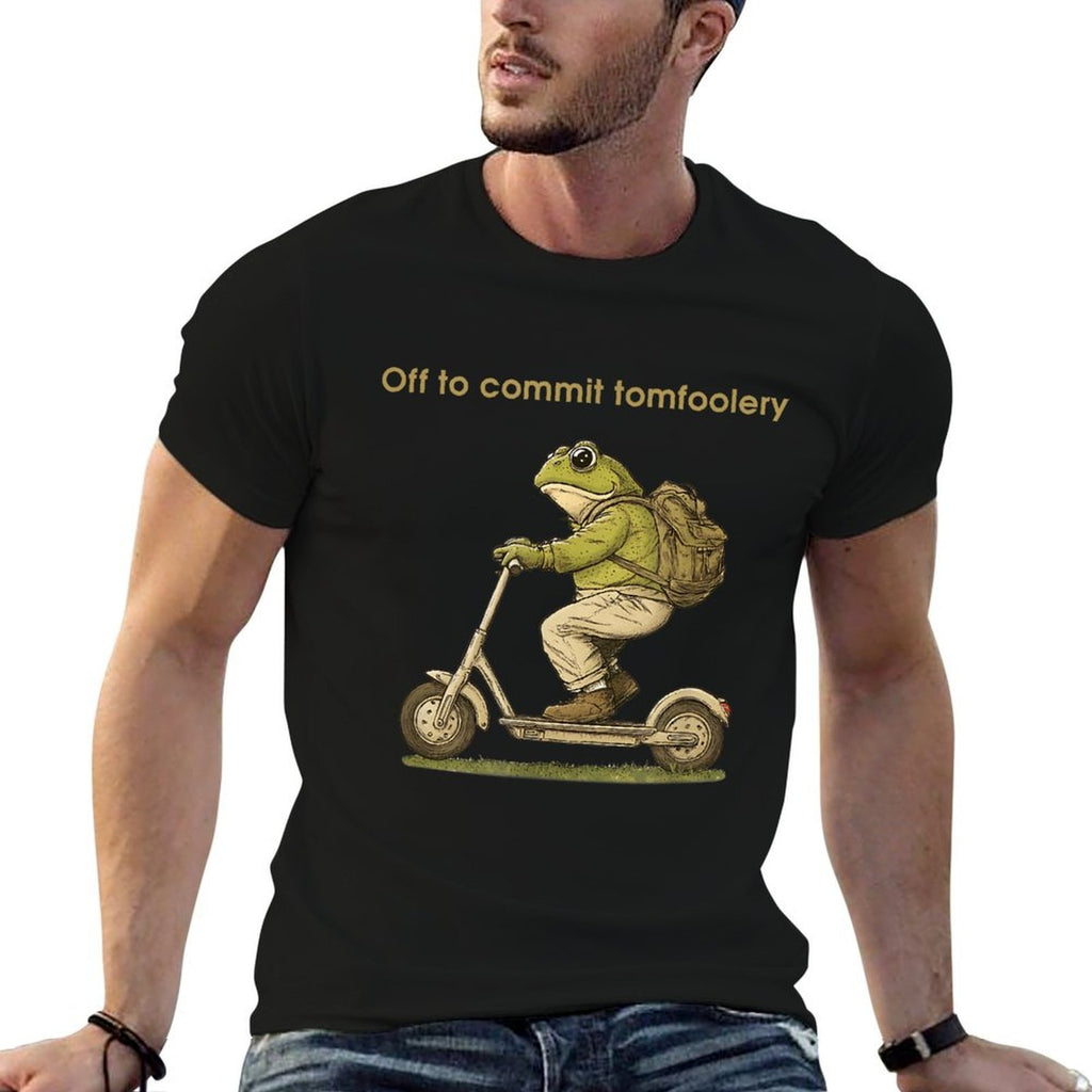 Off To Commit Tomfoolery Funny Frog Toad Scooter  Vintage-inspired T-Shirt