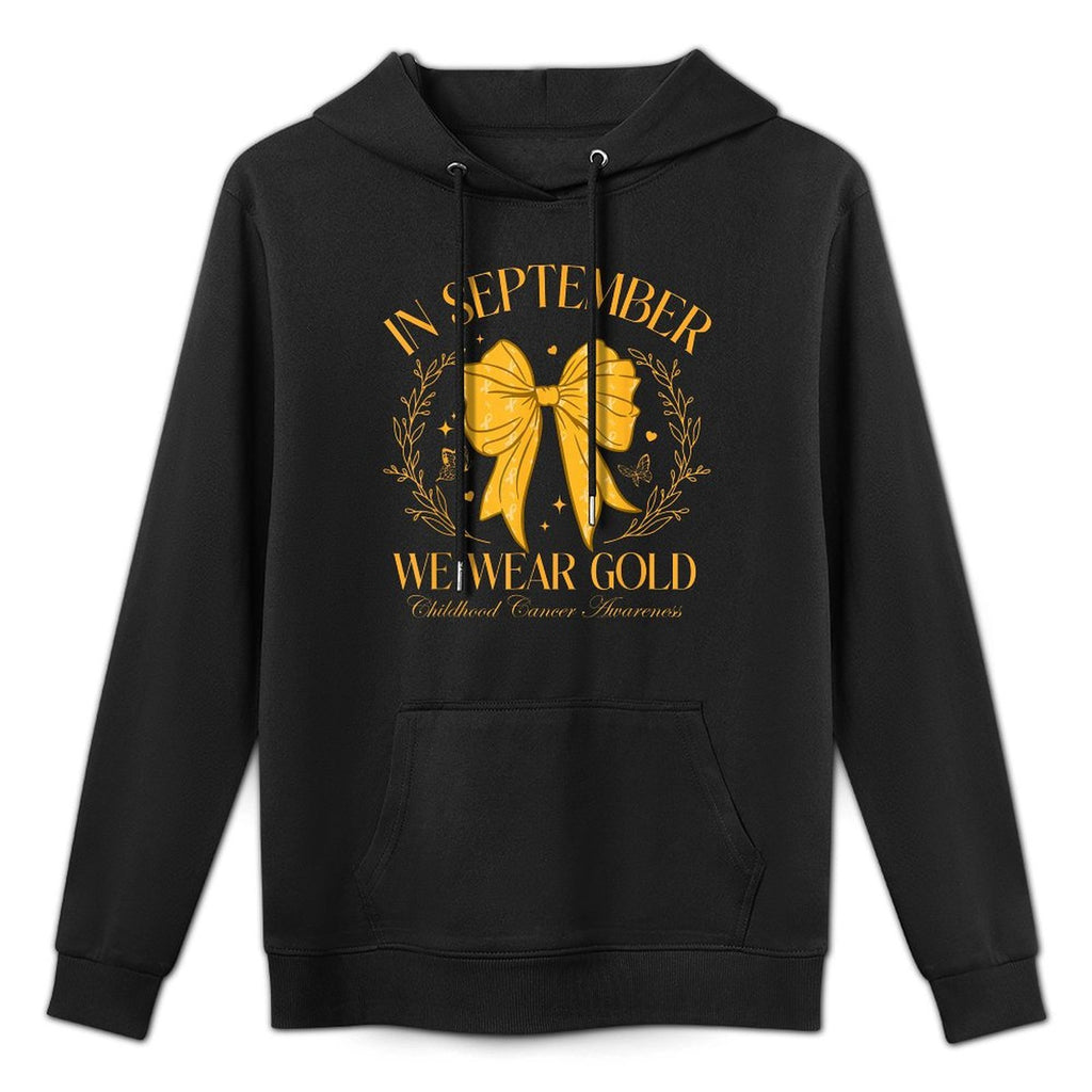 in September We Wear Gold Coquette Bow for Childhood Cancer Customizable Surface Hoodie