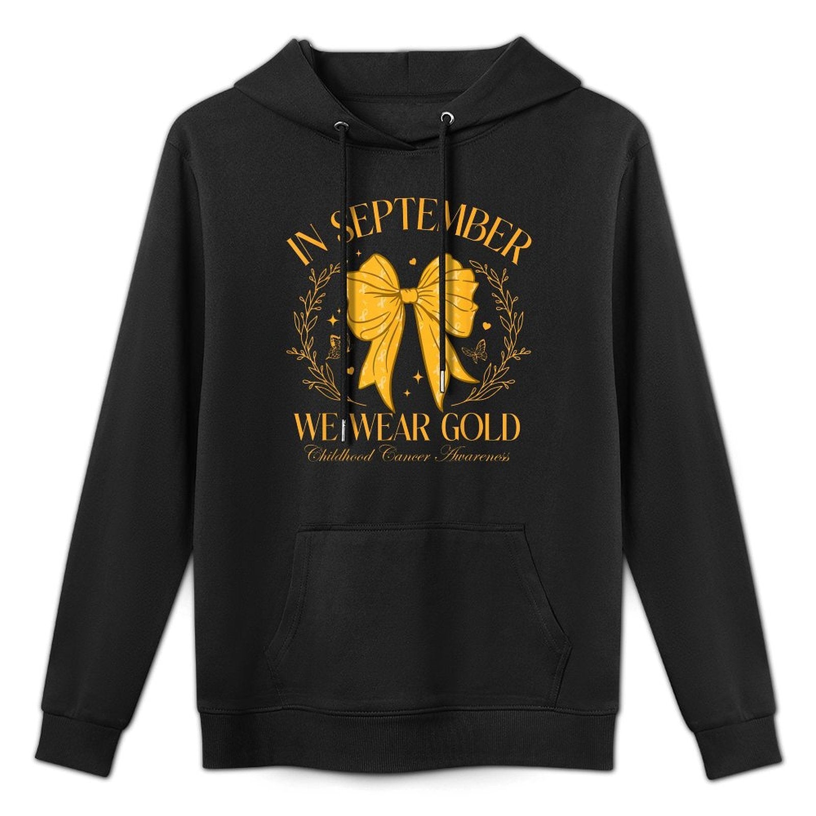 in September We Wear Gold Coquette Bow for Childhood Cancer Customizable Surface Hoodie