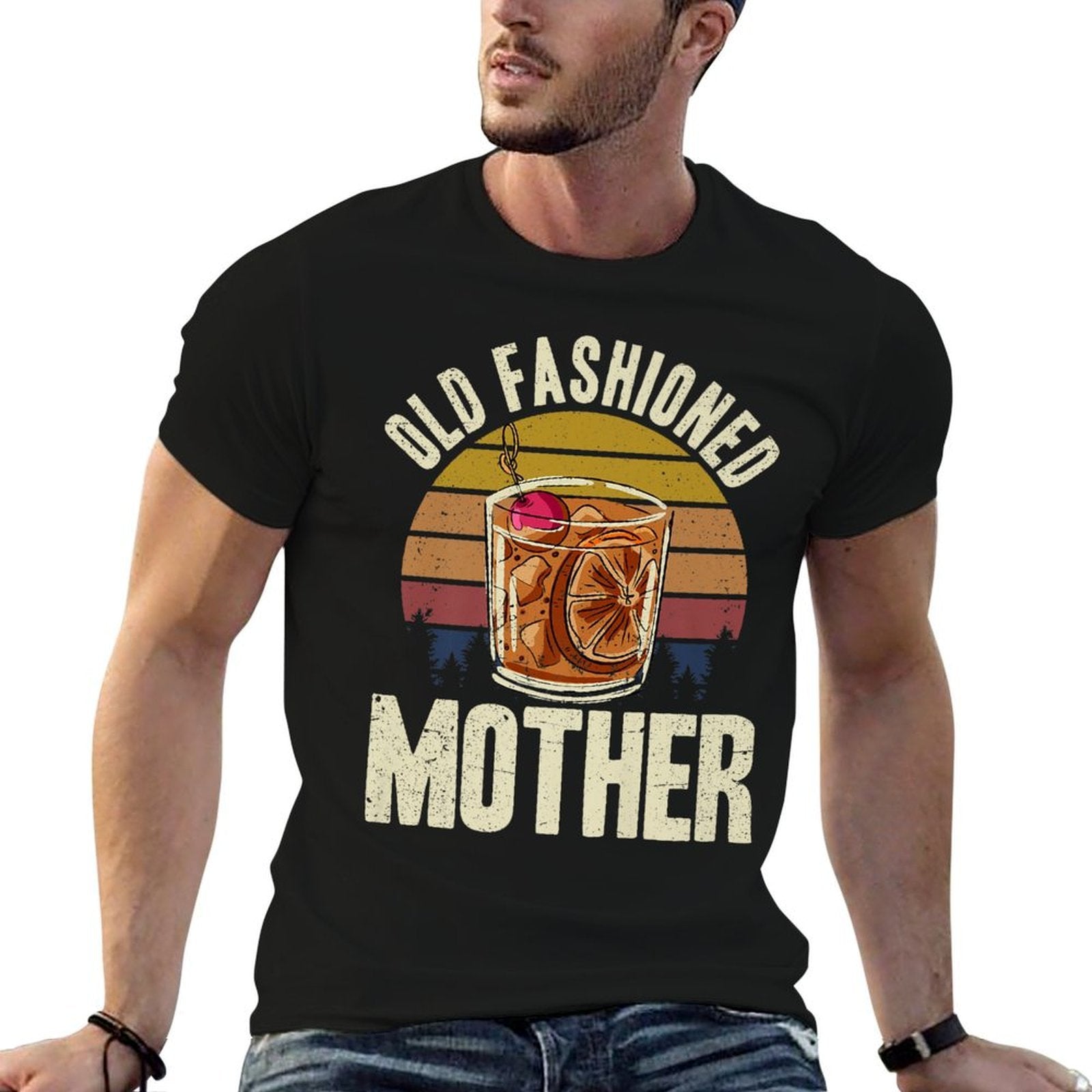 Old Fashioned Mother Bourbon Drinker Whiskey Mom Mothers Day Premium  Trendy Pattern T-Shirt