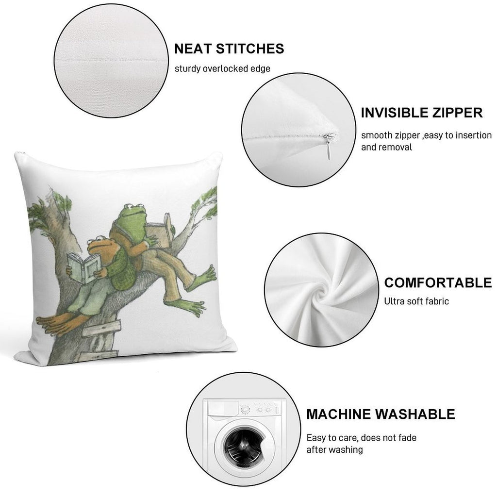 Frog And Toad Reading in Tree Soft Home Decor Throw Pillow