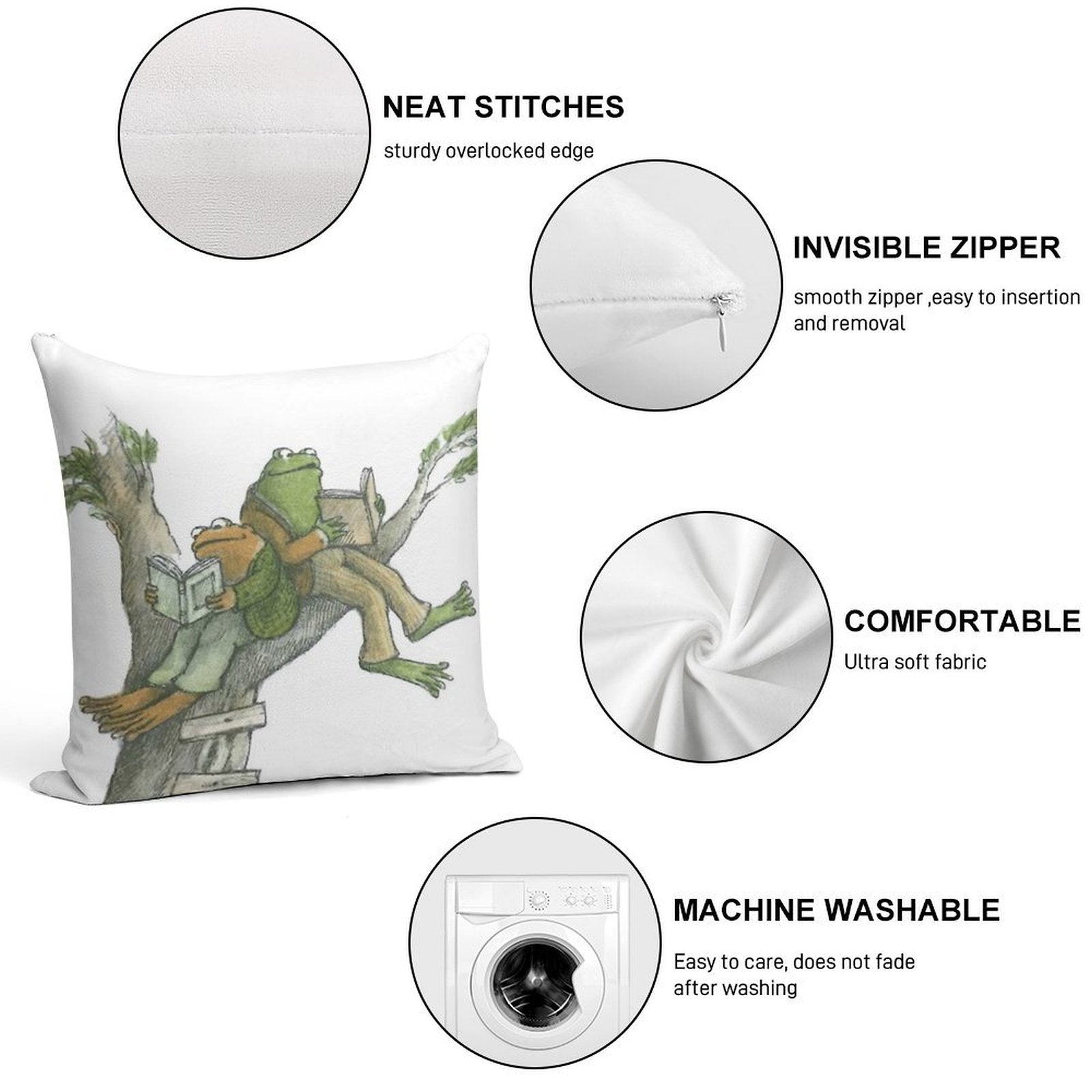 Frog And Toad Reading in Tree Soft Home Decor Throw Pillow