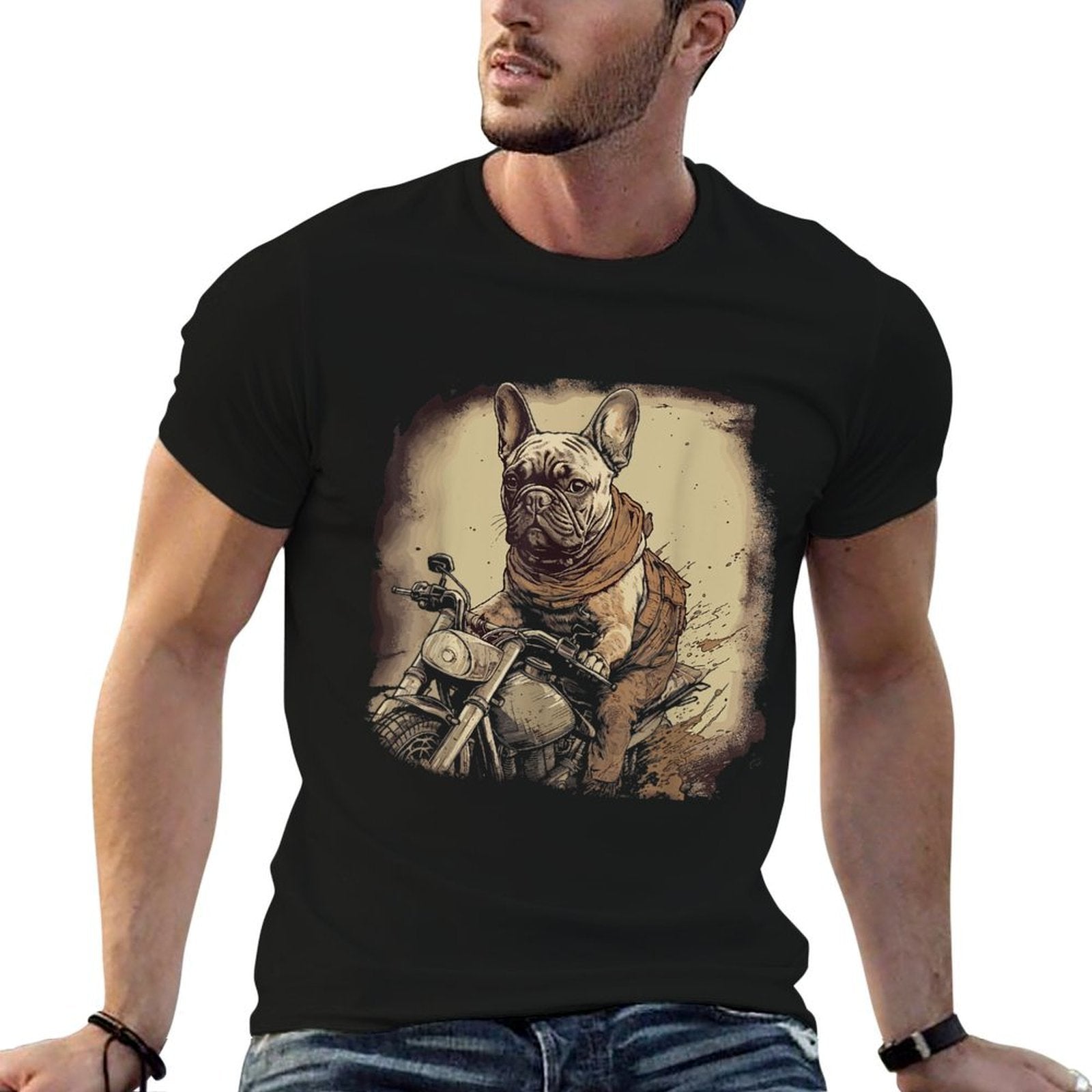 Funny Vintage French Bulldog Biker French Bulldog Motorcycle for Men Women  Oversized Silhouette T-Shirt