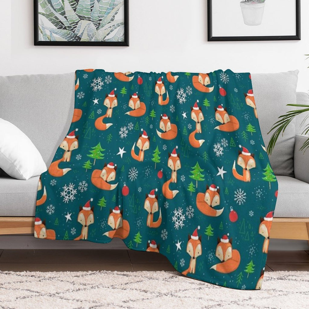 Winter Fox Christmas Holiday Lightweight Throw Blanket