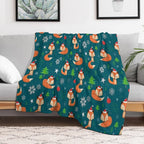 Winter Fox Christmas Holiday Machine-washable Throw Blanket