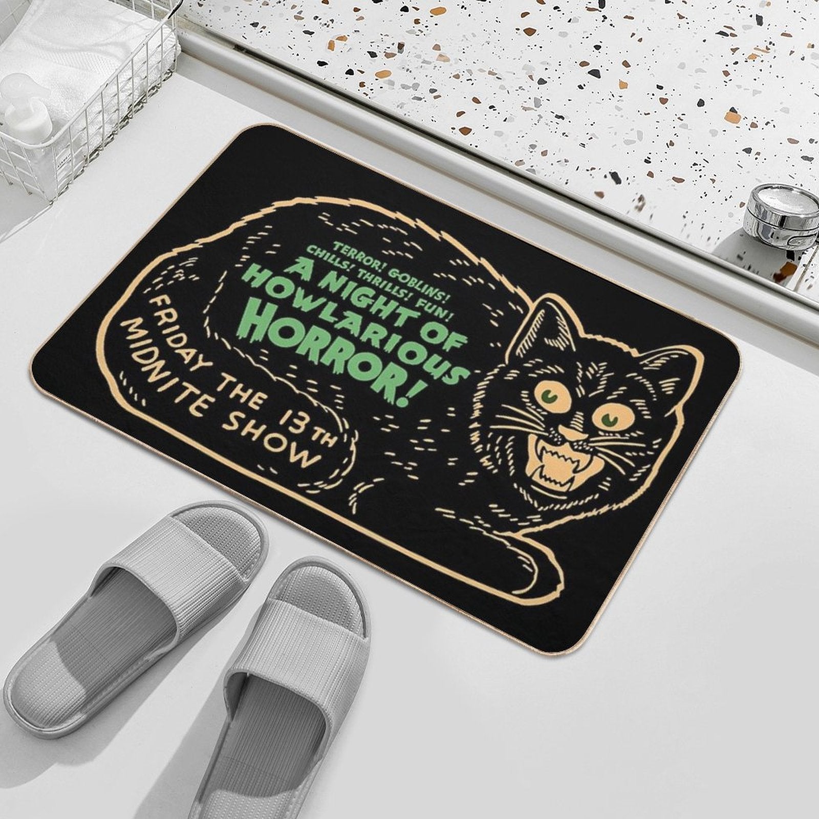 Vintage Halloween Black Cat  Pet-Safe Bath Mat