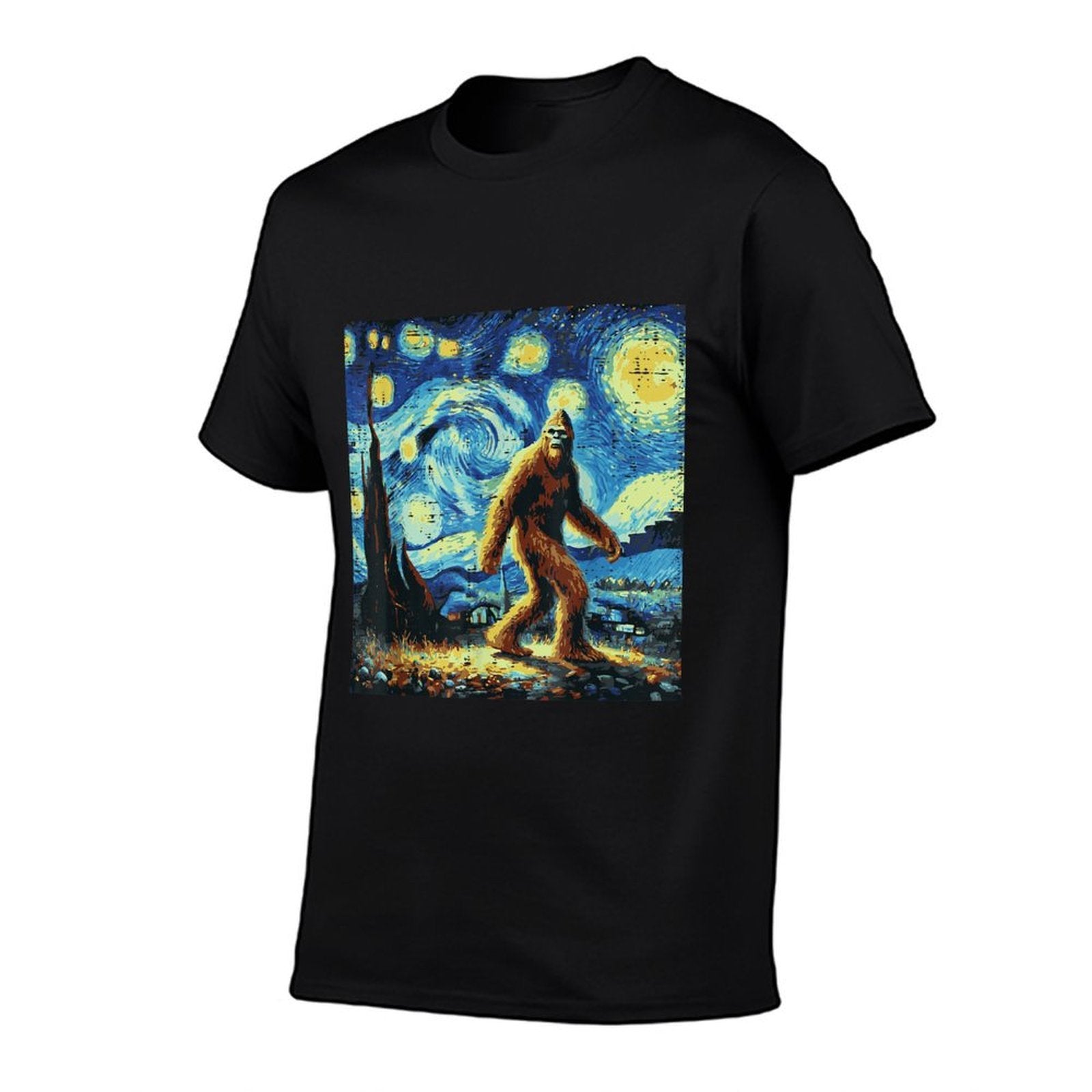 Bigfoot Sasquatch Starry Night Funny Meme Men Women Kids  Cotton T-Shirt