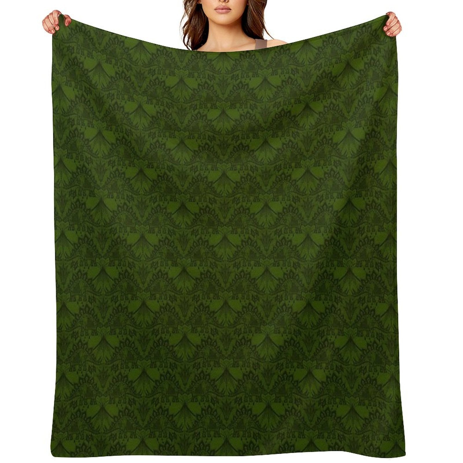 Stegosaurus Lace - Green Plush Throw Blanket