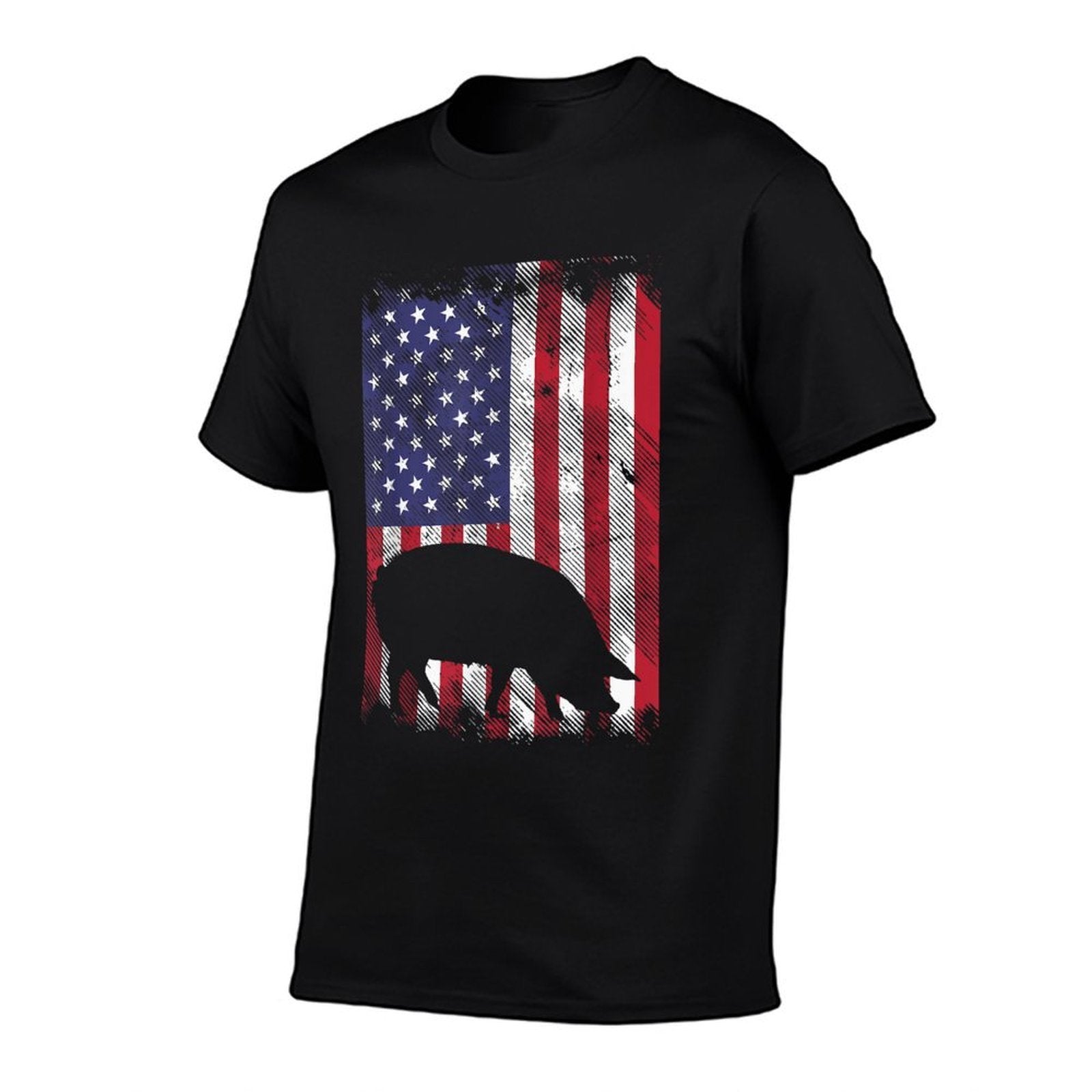 American Pig Vintage Farm Animal Patriotic Farmer Gift  Rolled Sleeves T-Shirt