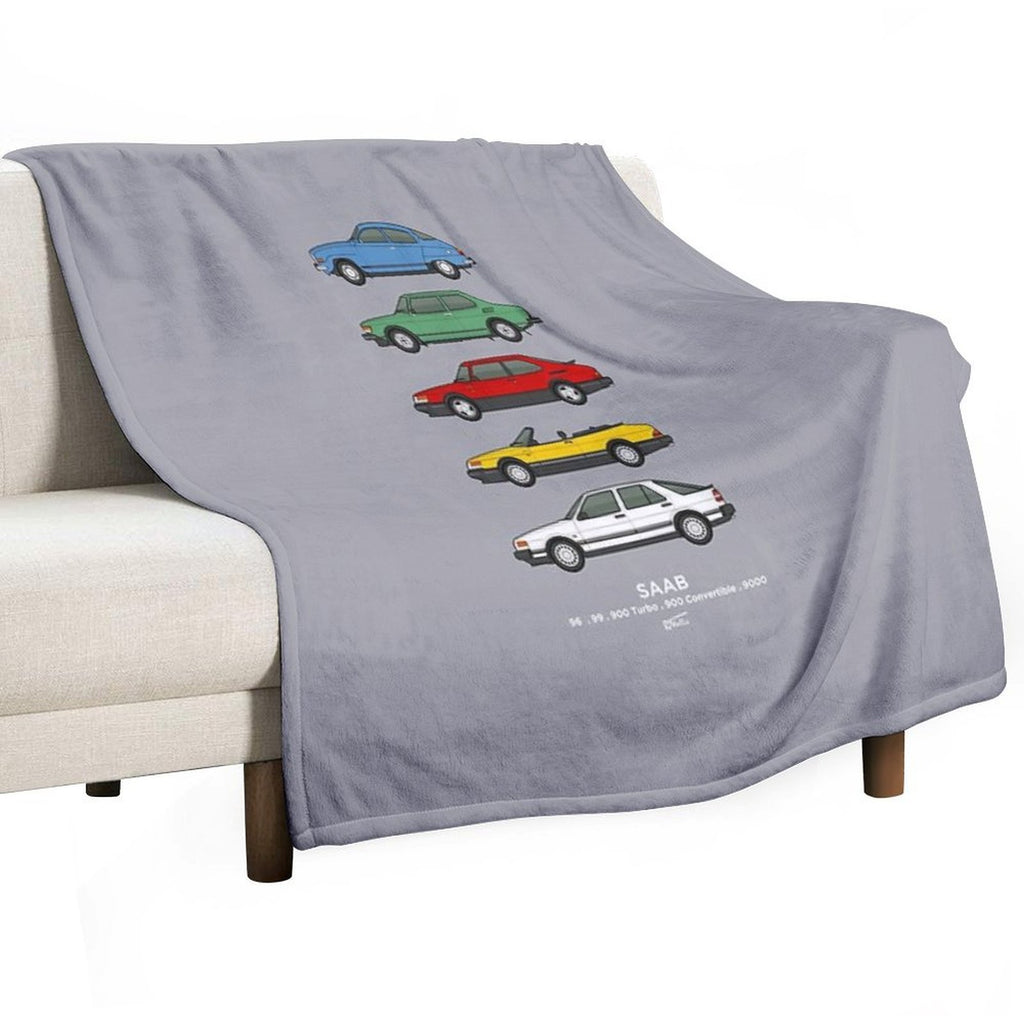 Saab Classic Car Outline Illustration Multi-functional Throw Blanket