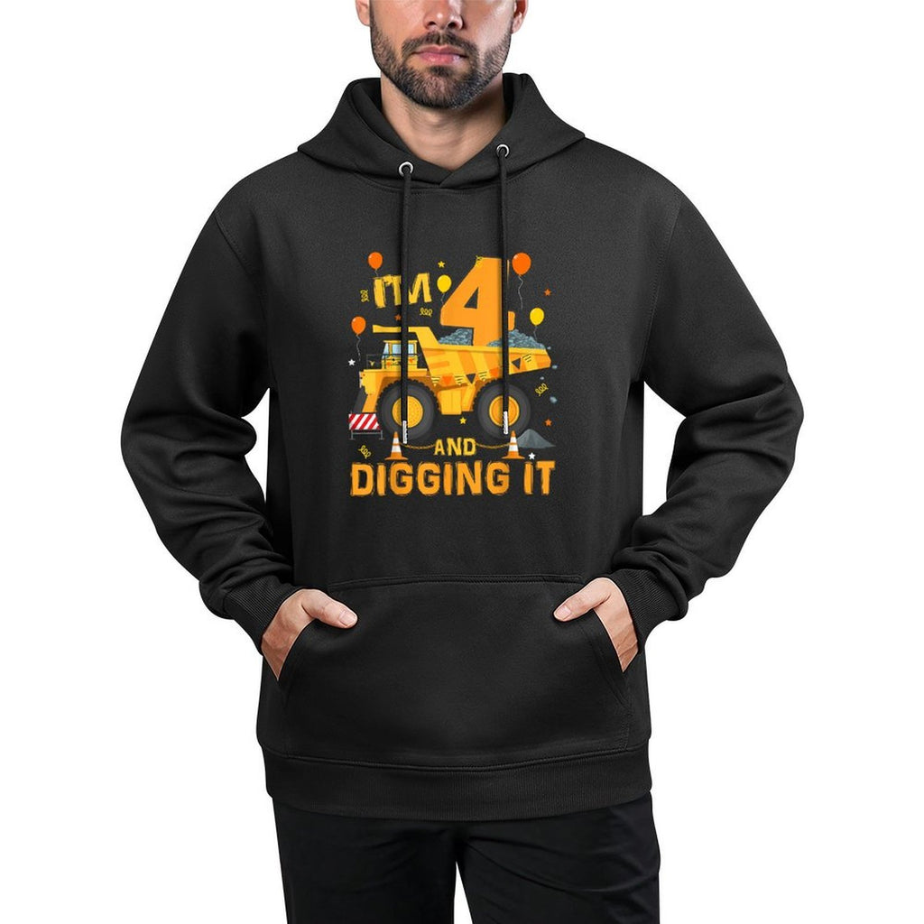 I&#39;m 4 Year Old Digging It 4th Birthday Construction Truck Breathable Fabric Hoodie
