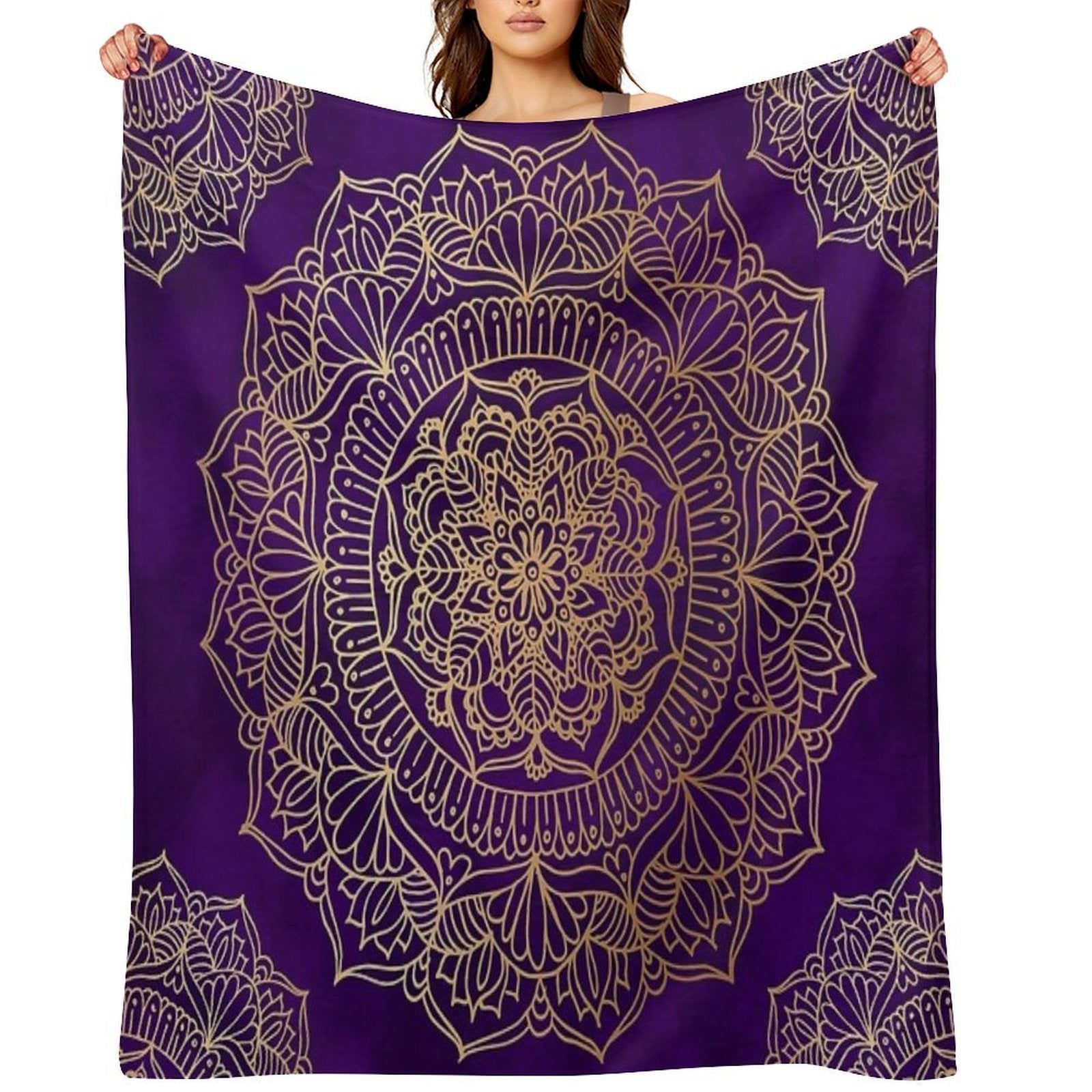 Royal Purple And Gold Mandala Machine-washable Throw Blanket