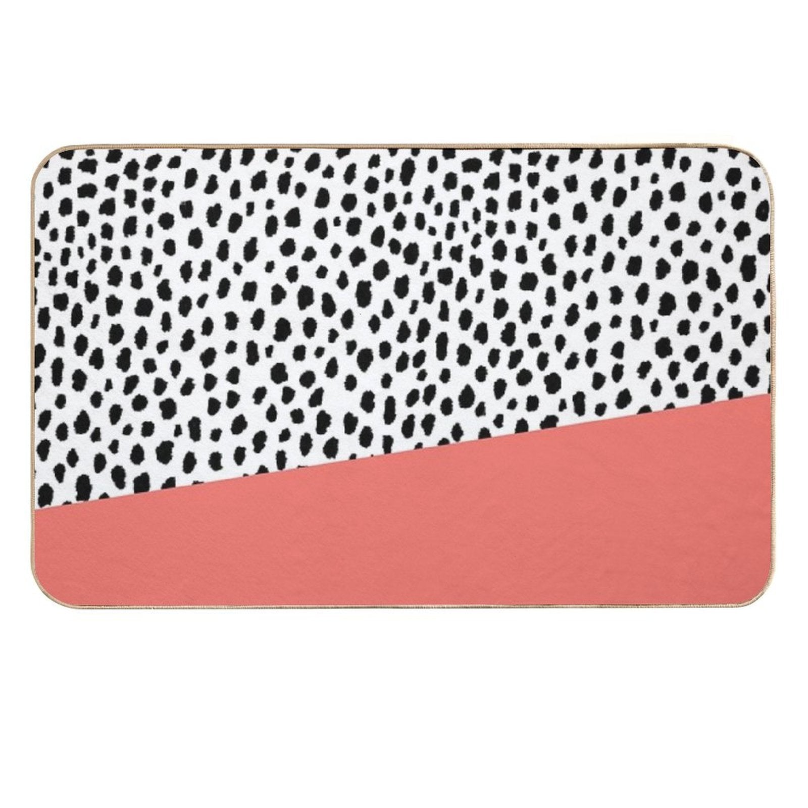 Dalmatian Spots with Coral Stripe (Pantone Living Coral)  Easy To Clean Bath Mat