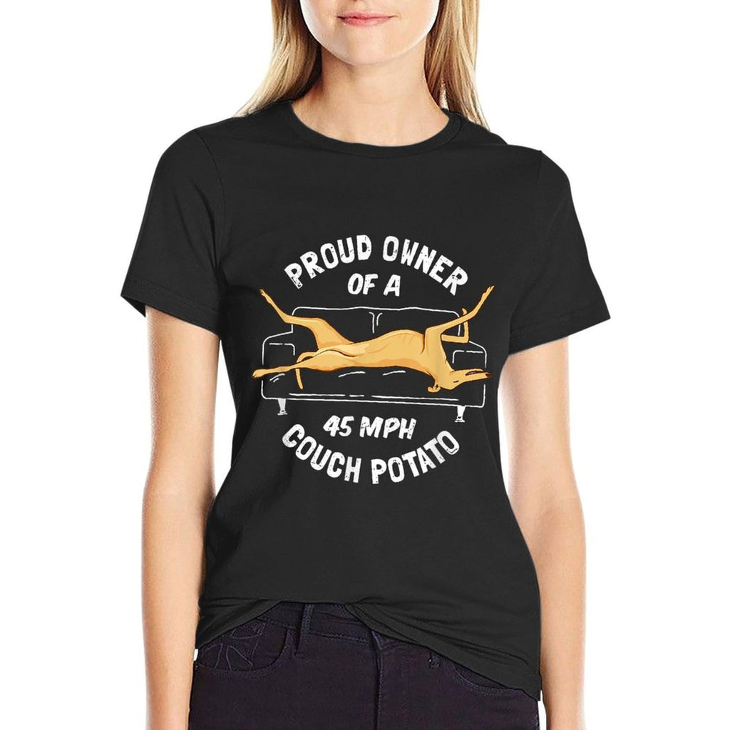 Greyhound Rescue - Proud Owner 45MPH Couch Potato  Cotton T-Shirt