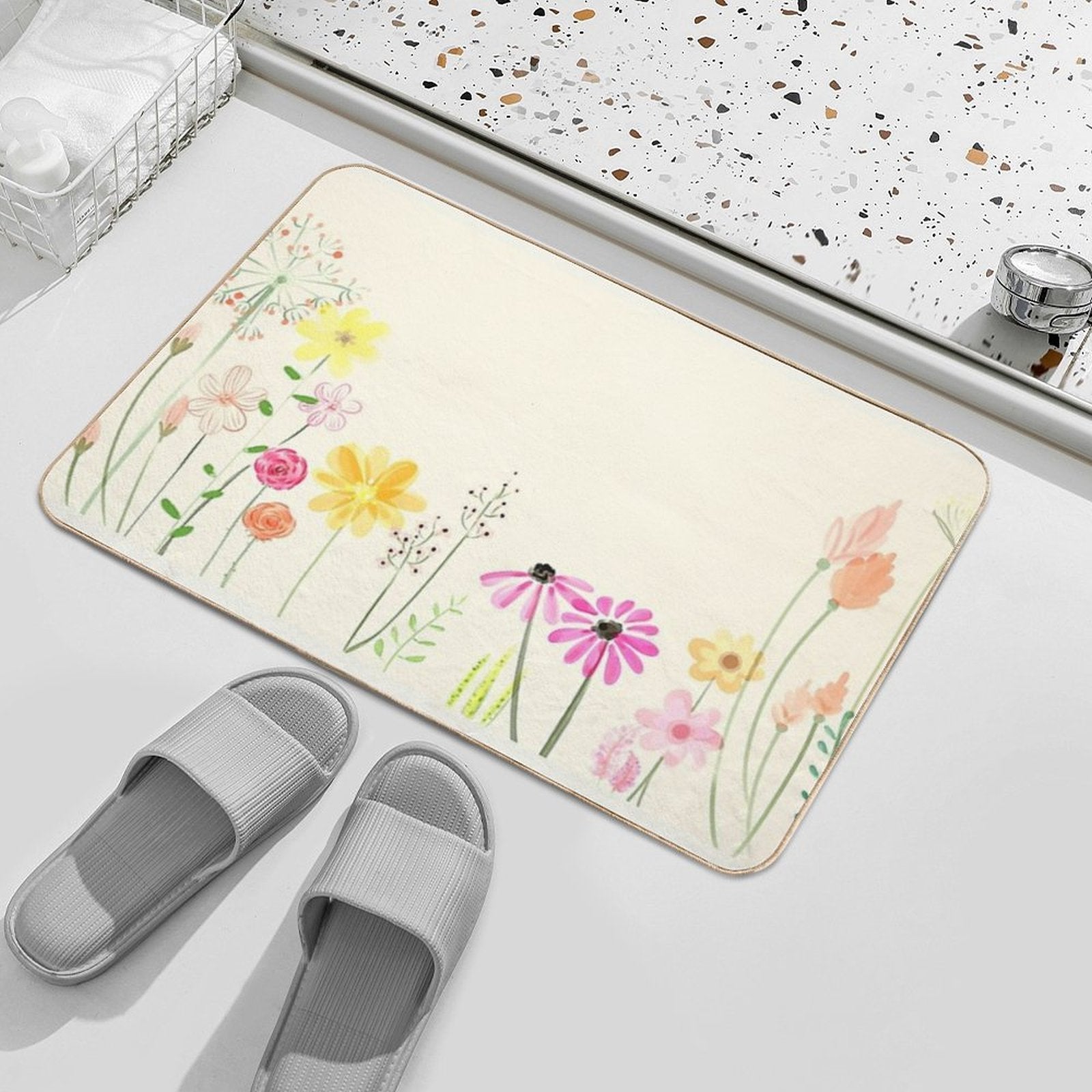 Country Cottage Flowers  Easy To Clean Bath Mat