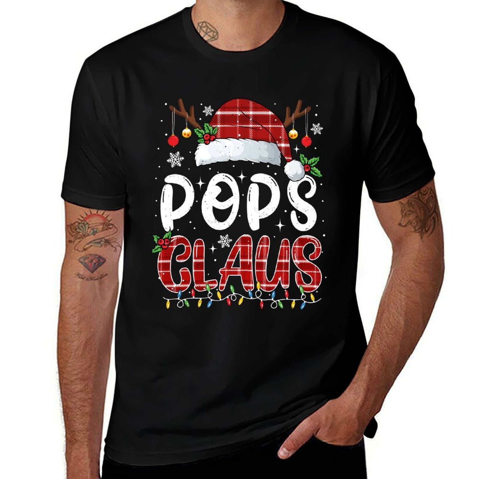 Pops Claus Christmas Lights Pajama Family Matching  Lightweight T-Shirt