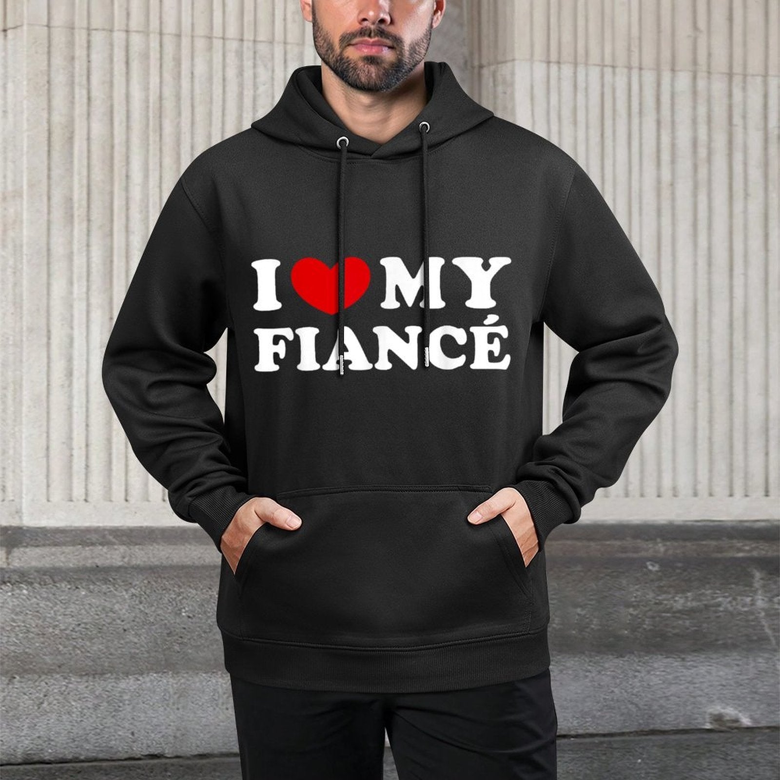 I Love My Fiancé I Heart My Fiancé Kangaroo Pocket Hoodie