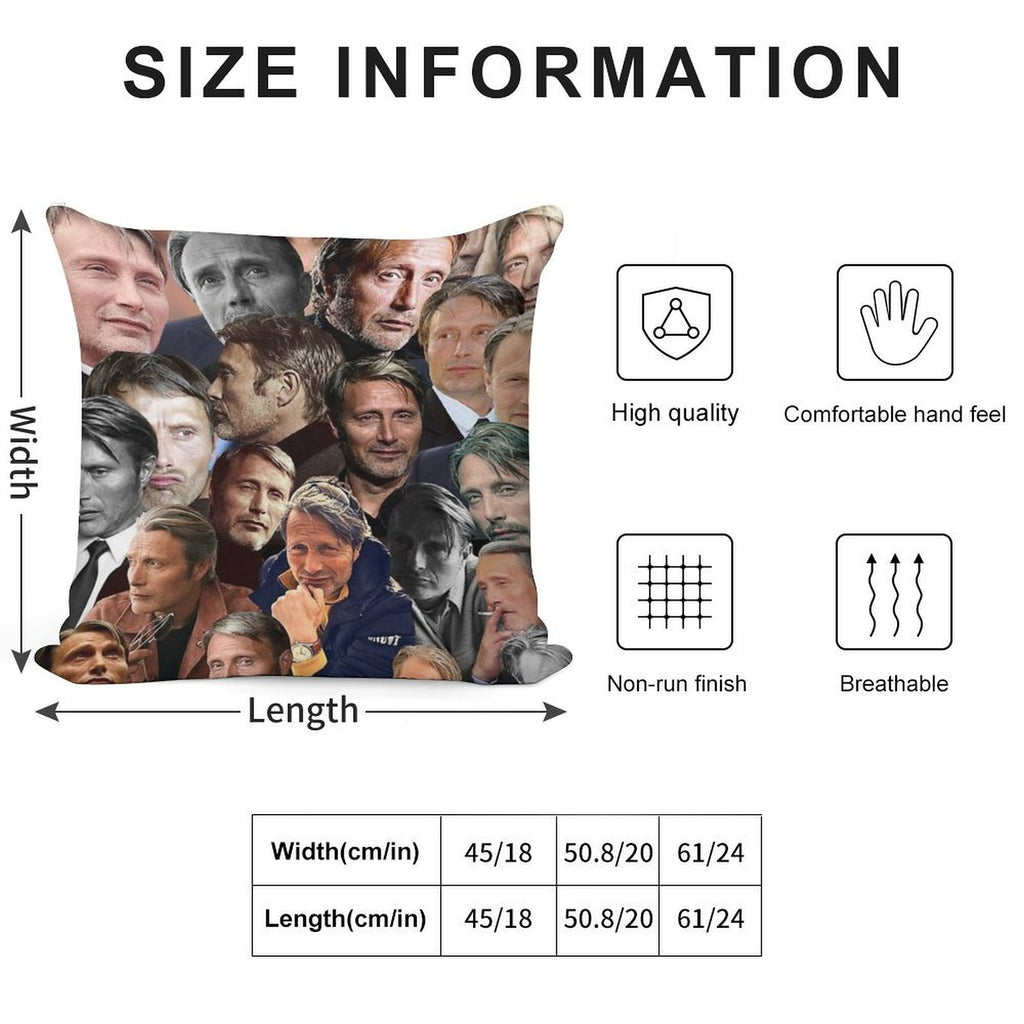 Mads Mikkelsen Photo Collage Soft Easy Maintenance Throw Pillow
