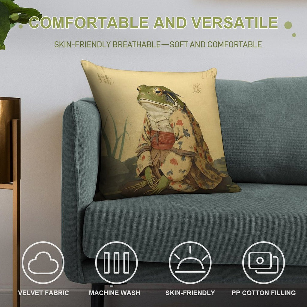 Vintage Japanese Unimpressed Frog Soft Ultra-Soft Texture Throw Pillow