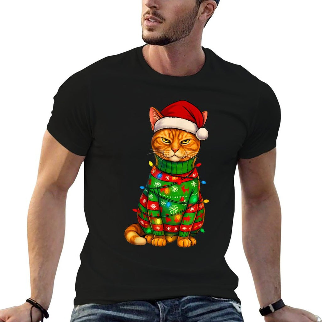 Orange Tabby Cat Christmas Lights Funny Santa Holiday Cats  Breathable T-Shirt