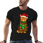 Orange Tabby Cat Christmas Lights Funny Santa Holiday Cats  Breathable T-Shirt