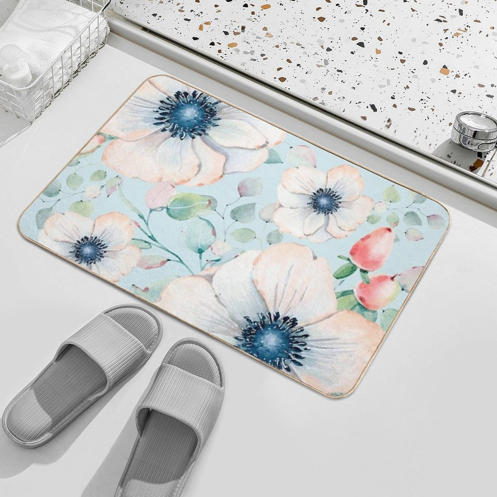 Summer Flowers Light Blue  Fade-Resistant Bath Mat