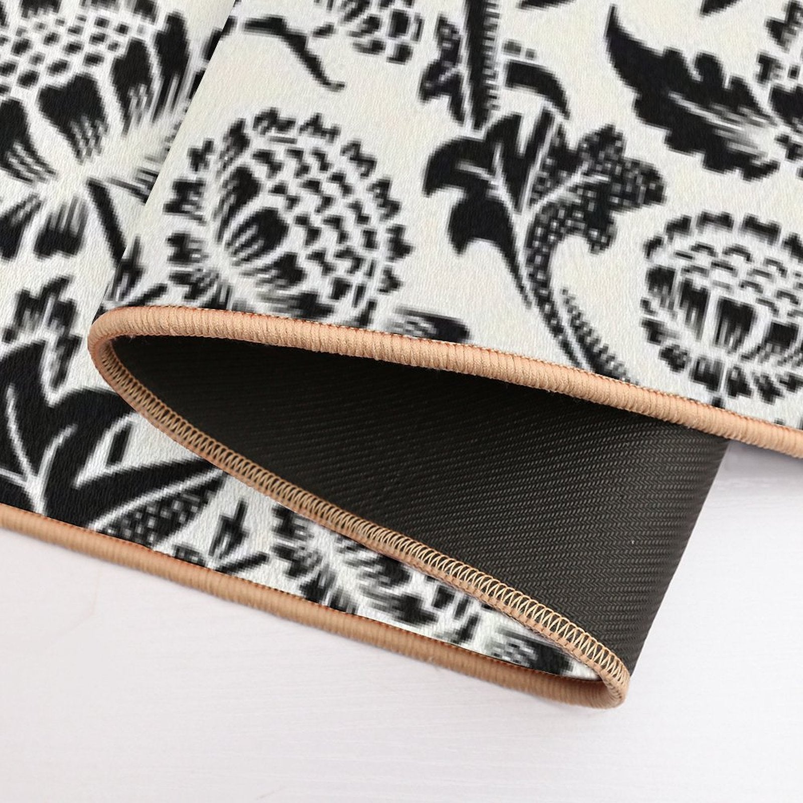 Vintage Flower Ornament Botanical, Black And Cream Durable Bath Mat