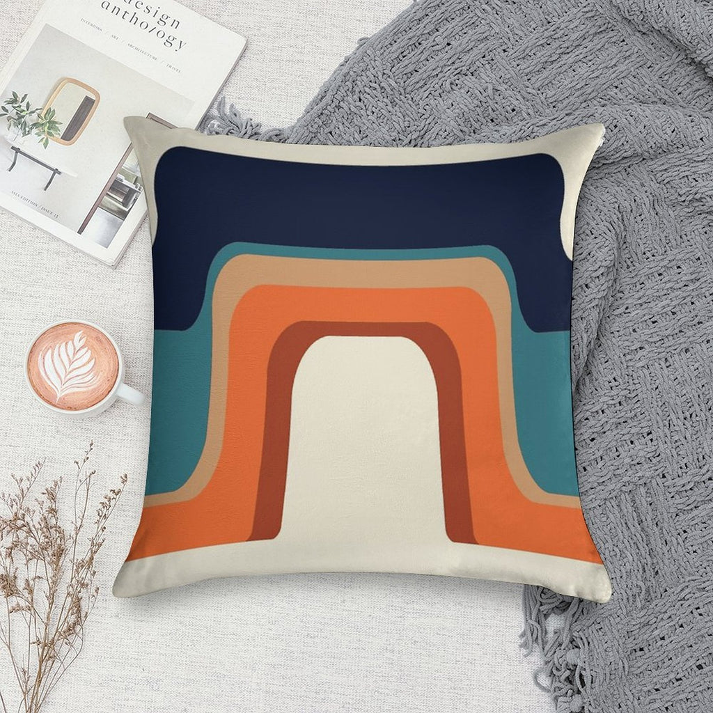 Mid-Century Modern Meets 1970s Orange And Blue Rainbow Soft High-Density Material Throw Pillow