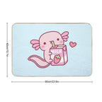 Cute Pink Axolotl Loves Strawberry Milk  Toxin-Free Bath Mat