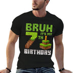 Funny Birthday Boy Kid Bruh Its My 7th Birthday Pixel Game  Wrinkle-resistant T-Shirt