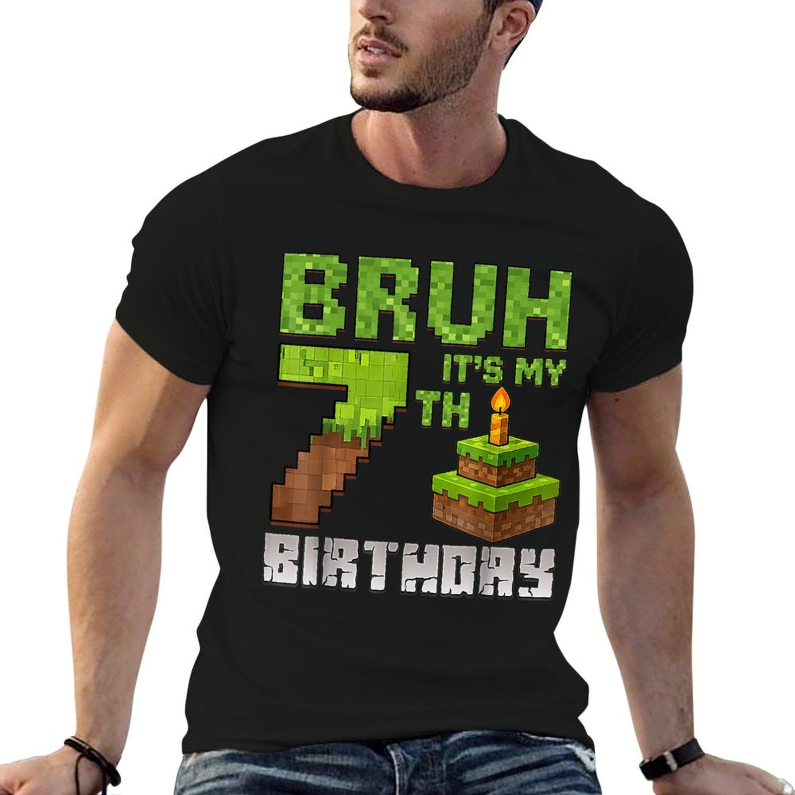Funny Birthday Boy Kid Bruh Its My 7th Birthday Pixel Game  Wrinkle-resistant T-Shirt