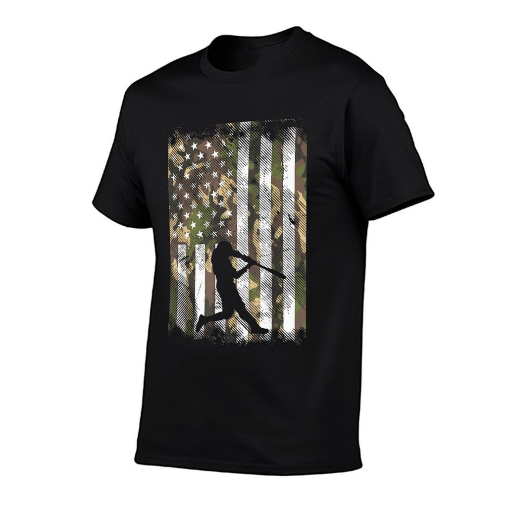 Camo Baseball Player Vintage Patriotic Men Women Kids  Easy-care T-Shirt