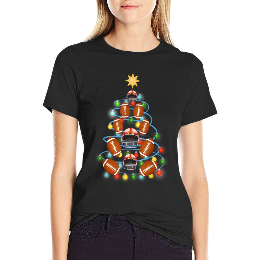 Football Christmas Tree Lights-Cute Football Christmas Gift  Polyester Blend T-Shirt