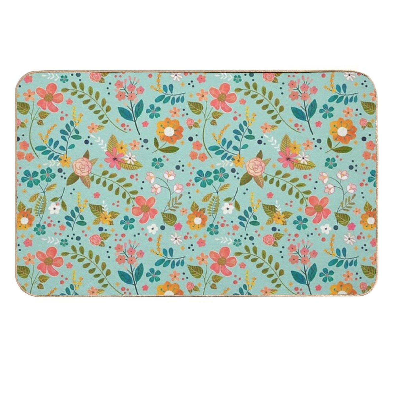 Blue Floral Pattern  Slip-Resistant Bath Mat