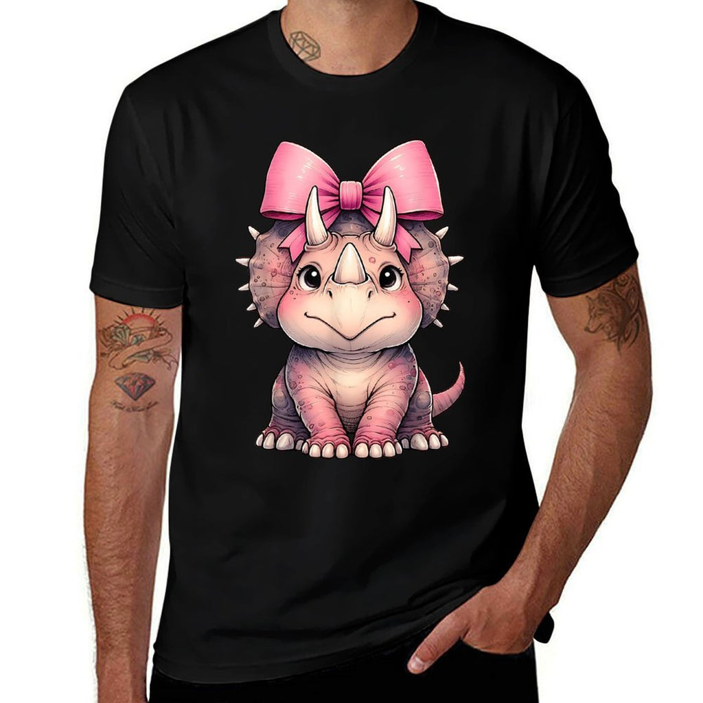 Coquette Bow Triceratops Dinosaur Pink Ribbon Mom Girl  Vintage-inspired T-Shirt