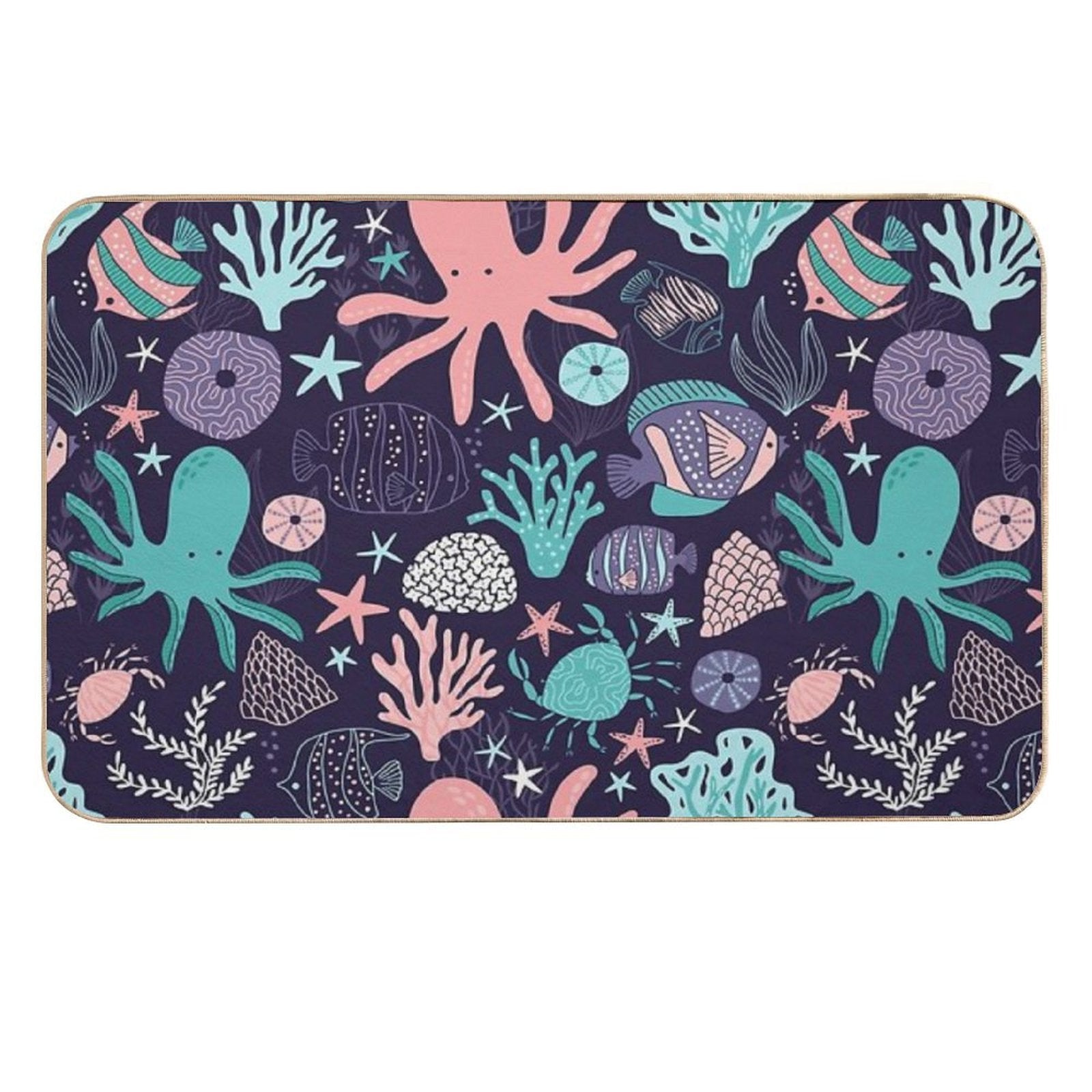 Ocean Animals Fish Coral Octopus Coastal  Rapid-Drying Bath Mat