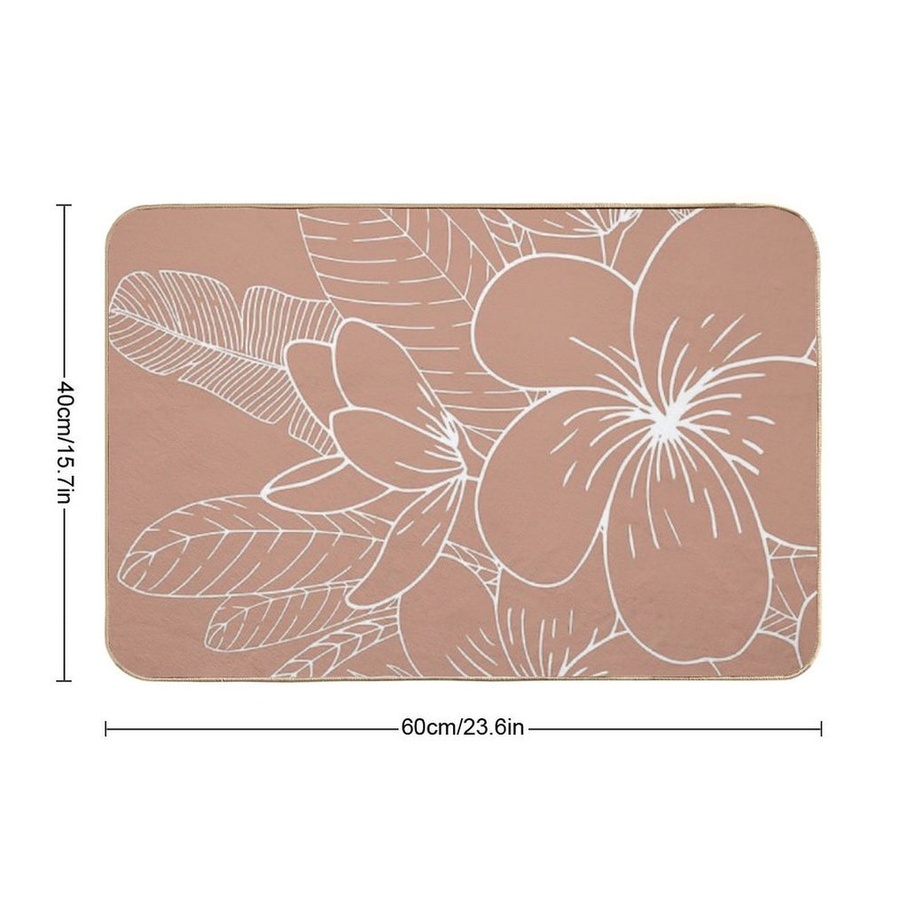 Hawaii Prints, Pink, Floral, Line Drawing,  Fade-Resistant Bath Mat