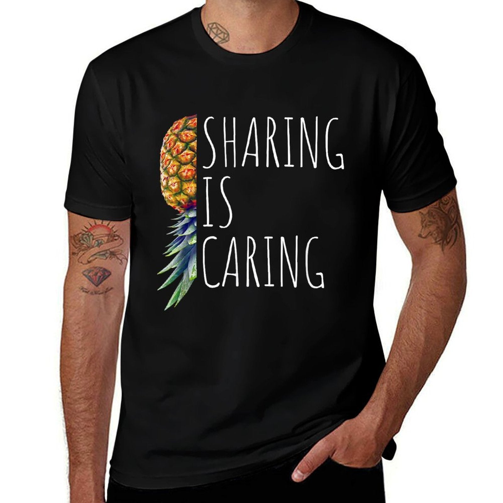 Funny Sharing Is Caring Upside Down Pineapple Swinger  Eco-friendly Material T-Shirt