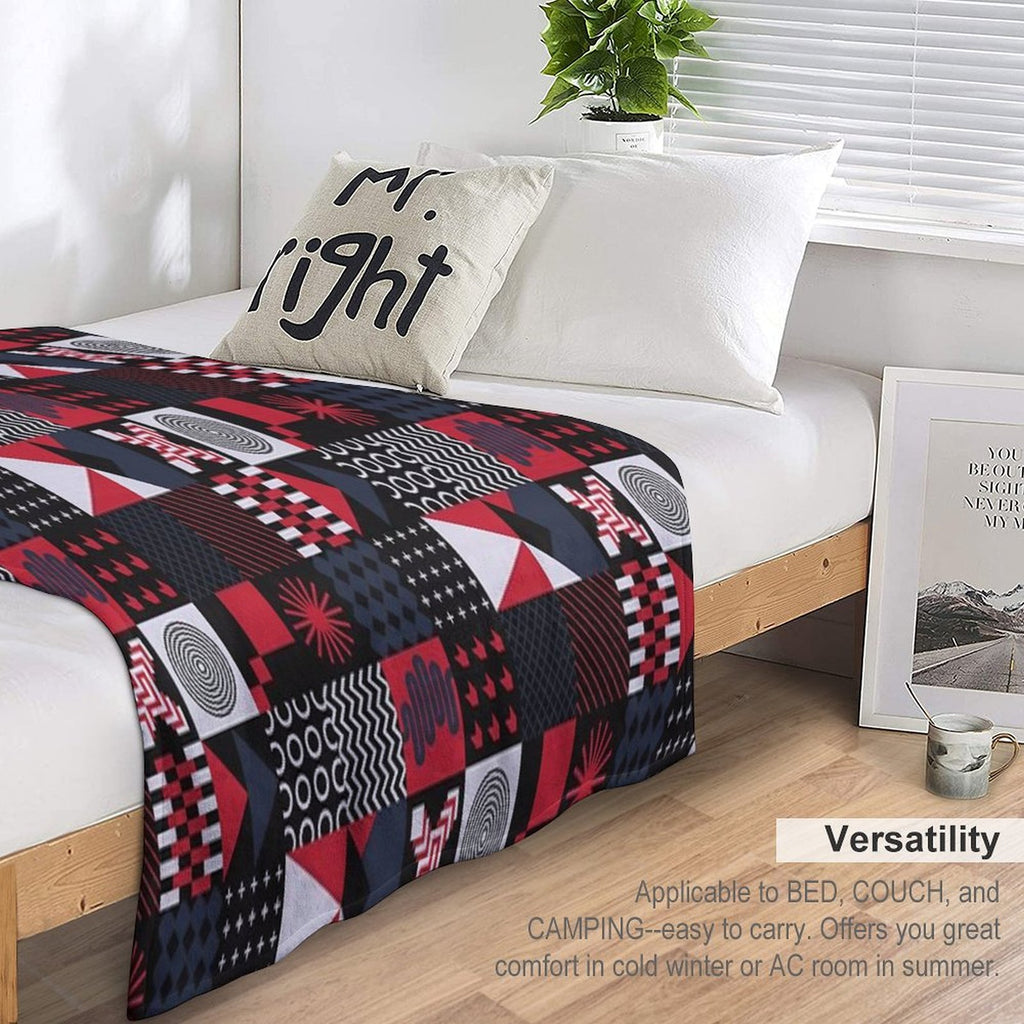 Geometric Aesthetic Black White Blue Red Shrink-resistant Throw Blanket